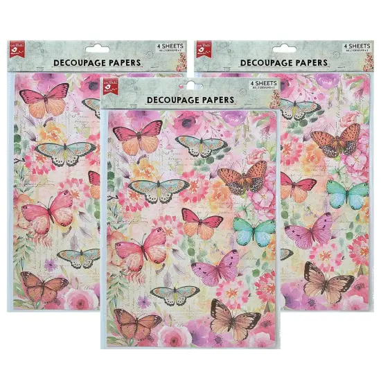 Pack of 3 - Little Birdie Decoupage Paper A4 4/Pkg-Butterfly Flight {1}