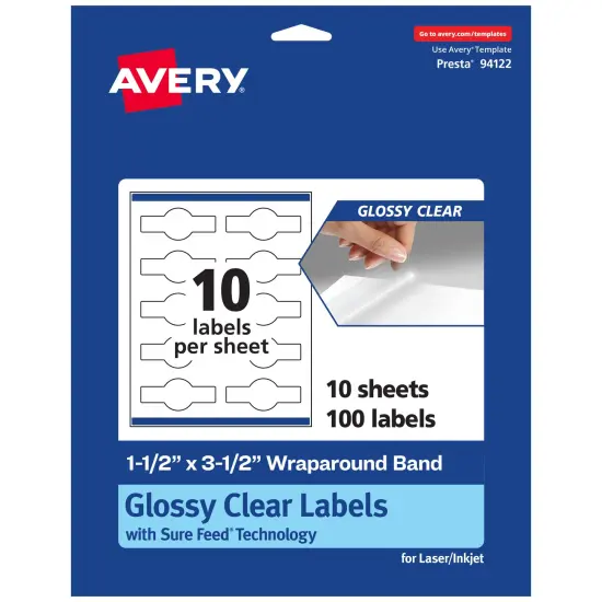 Avery Glossy Clear Wraparound Labels with Sure Feed, 1.5" x 3.5" {1}