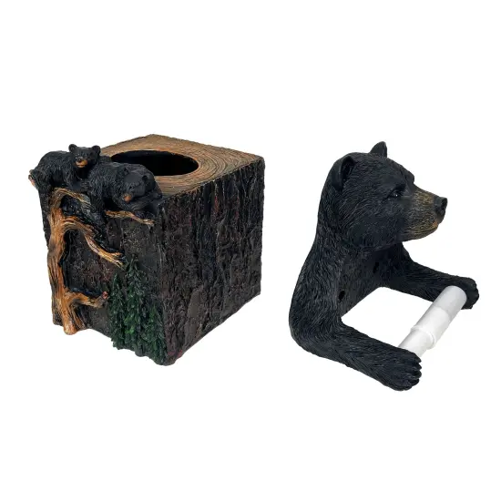 Set of 2 Bear Tissue Box Cover & Toilet Paper Holder, Resin, Rustic Lodge {3}