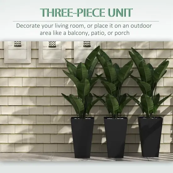 3-Piece Ceramic Indoor Planter Set with Drainage Holes Black {4}