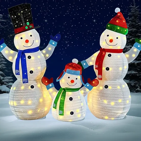 Joyful Lighted Snowman Family Set with Plush Lanterns for Holiday Decor 62" & 60" & 35"H {2}