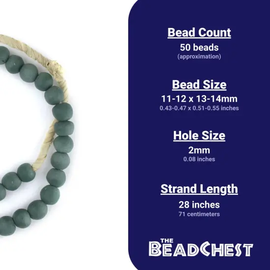 The Bead Chest Serpentine Green Recycled Glass Beads 14mm Ghana African Sea Glass Round Large Hole 28 Inch Strand Handmade Fair Trade {4}