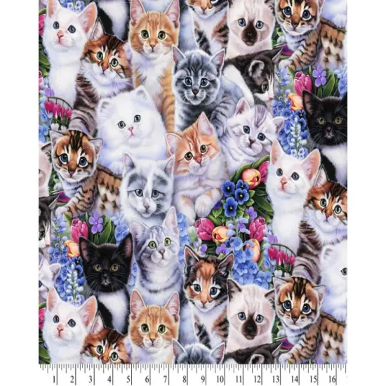Garden Kittens Cotton Fabric | By the Yard | Sewing and Crafting | 44 inches wide {1}