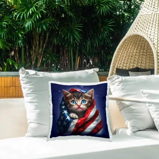 Stupell Industries Patriotic Kitten Flag Outdoor Pillow, 18 x 7 x 18 {2}