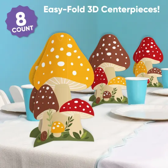Big Dot of Happiness 3D Wild Mushrooms Centerpiece Table Decorations, Freestanding Red Toadstool Fall Decor, Birthday Party Centerpieces - 8 Count {3}