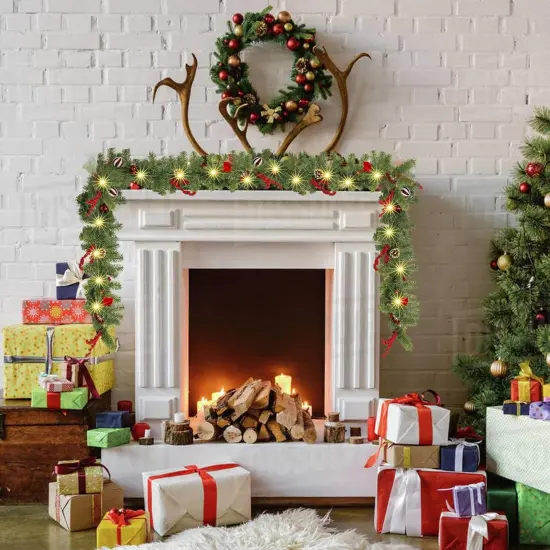 9 FT Artificial Christmas Garland, Pre-Lit 50 LED Battery Operated Lighted {2}