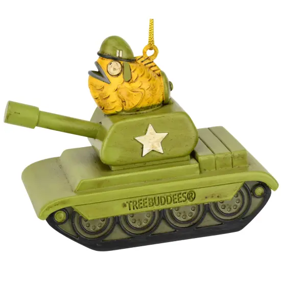 Tree Buddees Funny Fish Tank Christmas Ornament Goldfish Driving a Green Army Tank {6}