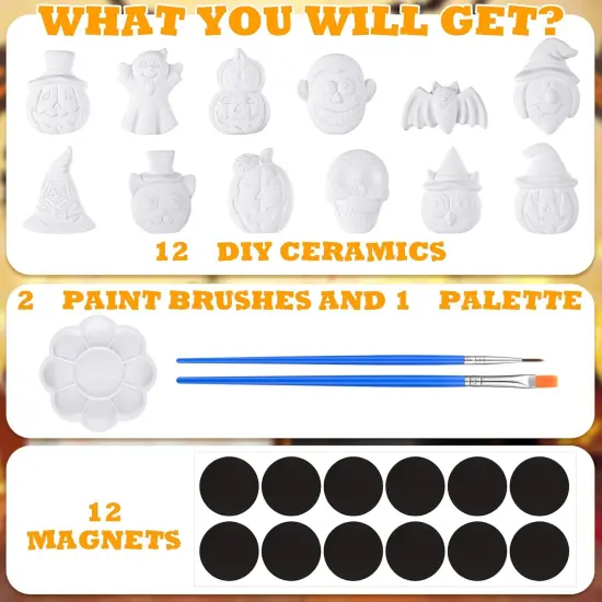 12 Sets Halloween Paint Your Own Figurines Pumpkins Ghost Ready to Paint Ceramic Painting Kit Unpainted {5}