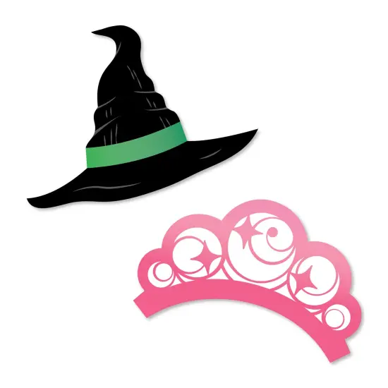 Big Dot of Happiness Witch Small Paper Cutouts, DIY Birthday or Halloween Decor Craft for Girls, Green Witch Hat & Pink Crown Shaped Cut-Outs - 24 Ct {1}