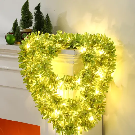 16.4 ft Christmas Prelit Tinsel Lighted Garland with 50 LED Lights (Warm White, Green) {2}
