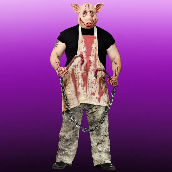 Men&rsquo;s Pig Butcher Costume with Pig Mask and Bloody Apron {2}