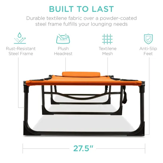 Best Choice Products Patio Chaise Lounge Chair, Outdoor Portable Adjustable Pool Recliner w/ Pillow Orange {4}