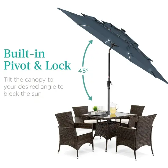 Best Choice Products 10ft 3-Tier Solar Patio Umbrella w/ 24 LED Lights, Tilt Adjustment, Easy Crank Slate Blue {4}