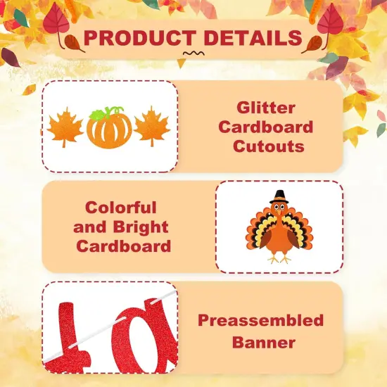 Happy Fall Banner Thanksgiving Decorations - Colorful Glitter Pumpkin Turkey {3}