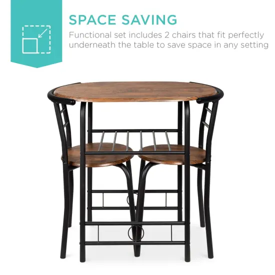 Best Choice Products 3-Piece Wood Dining Room Round Table & Chairs Set w/ Steel Frame, Built-In Wine Rack Black/Brown {2}