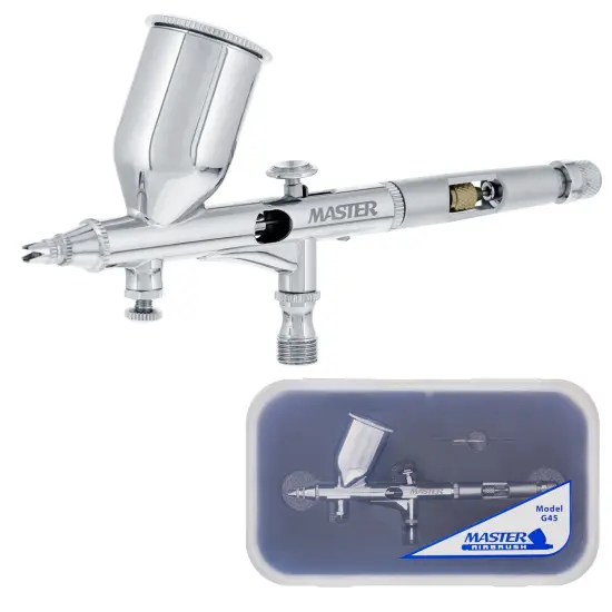Master High Precision G45 Dual-Action Gravity Feed Airbrush, 02 mm Tip, Large 1/2 oz Cup, Air Control {1}