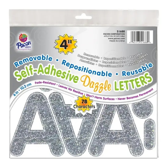 Self-Adhesive Letters, Silver Dazzle, Puffy Font, 4", 78 Characters {1}