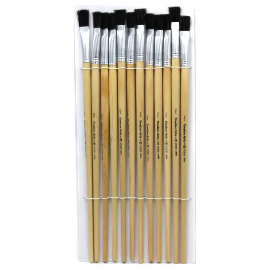 Flat Tip Easel Paint Brushes with Long Handle, 1/2", Natural Handles & Black Bristles, Pack of 12 {1}