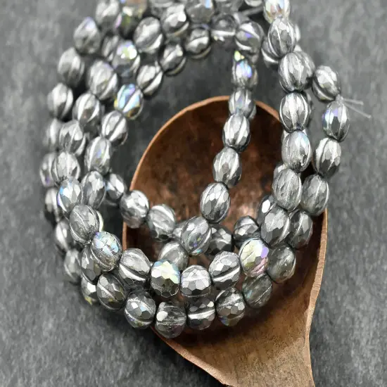 *25* 6mm Silver Washed Silver AB Faceted Round Melon Beads {2}