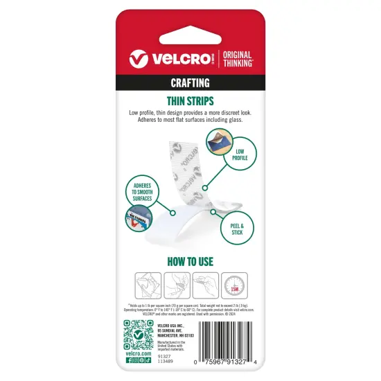 VELCRO(R) Brand Thin Fasteners Tape .75"X3.5" 4/Pkg-Clear {2}