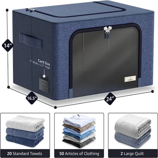 Sorbus 1 Pack Jumbo Storage Bin with Metal Frame, Storage Containers with Window & Handles, Stackable & Foldable Clothes Organizer Bag Blue {2}