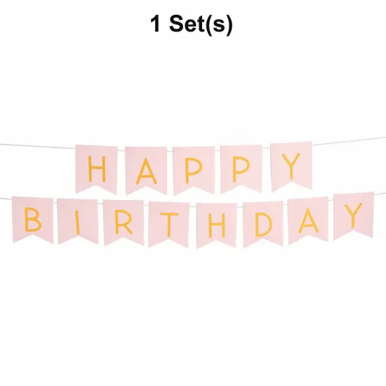 Pink & Gold Happy Birthday Banner 2 Pc 7 Ft {1}