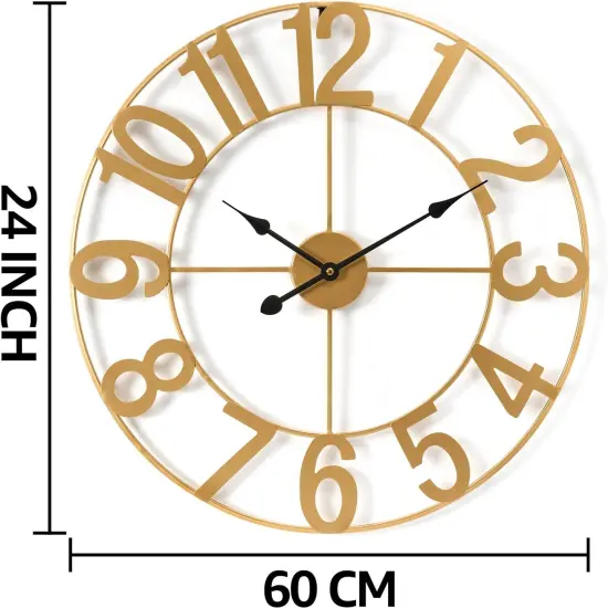 Sorbus Large Wall Clock - 24-inch Decorative Numeral Wall Clock - Battery Operated Analog - Living Room and Kitchen D&eacute;cor Gold {3}