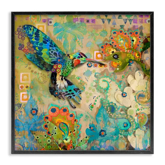 Stupell Industries Boho Hummingbird Pattern Framed Giclee Art Gray Frame {7}
