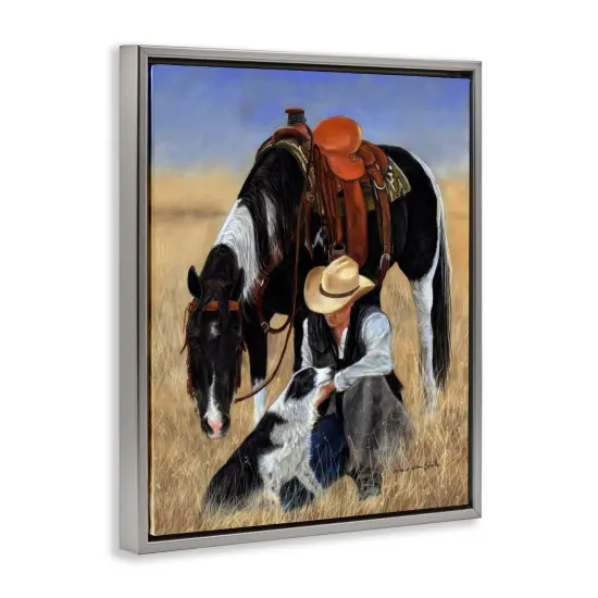 Stupell Industries Cowboy with Dog & Horse Framed Floater Canvas Wall Art Gray Floater Frame {3}