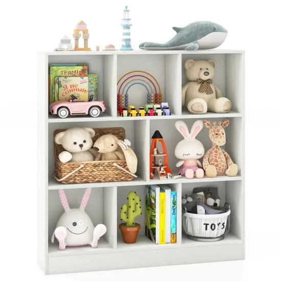 Costway 8-Cube Bookcase 41" Wooden Toy Storage Organizer for Kids Bookshelf Natural/White {8}