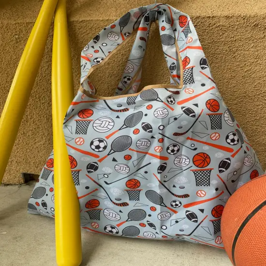 Wrapables Medium Foldable Tote Nylon Reusable Grocery Bag (Set of 2), Sporty {6}