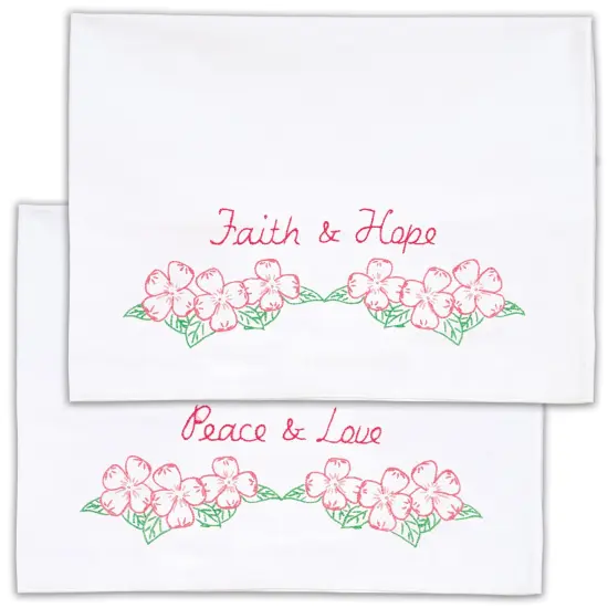 Jack Dempsey Stamped Pillowcases W/White Perle Edge 2/Pkg-Faith, Hope, Peace & Love {3}