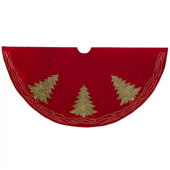 Kurt Adler 60-Inch Red Tree Skirt with Green Embroidered Tree Design {1}