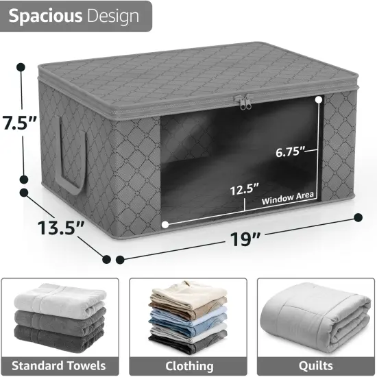 Sorbus Medium Clothes Storage Bags 6 Pack - Foldable Blanket Organizer Bins with Window, Lids, and Handles Gray {3}