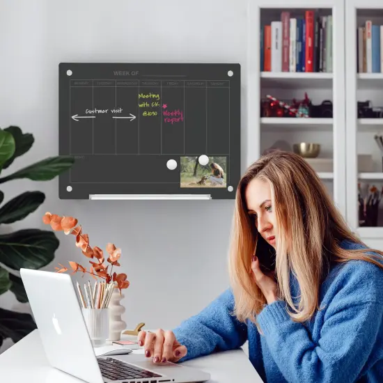 Audio-Visual Direct Magnetic Glass Weekly Calendar & Planner Dry-Erase Board Set Black {4}