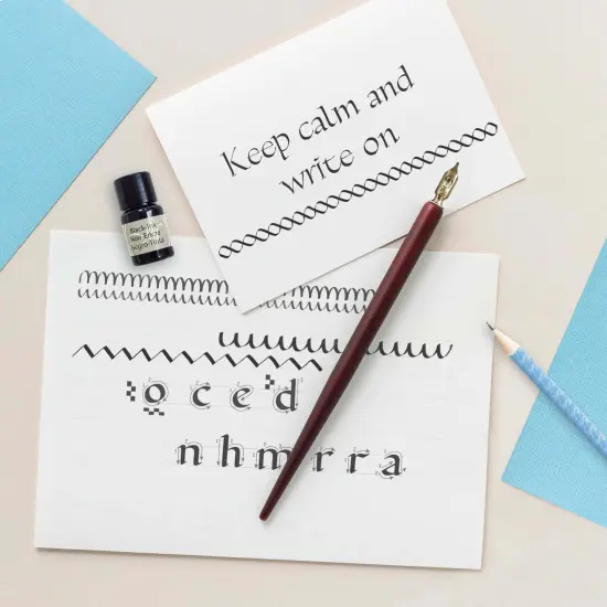 Manuscript Beginner's Dip Pen & Ink Set-Round Hand W/Holder & Black Ink {2}