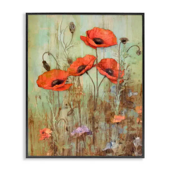 Stupell Industries Rustic Red Poppies Framed Giclee Art White Frame {7}