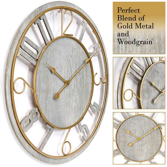 Sorbus Wooden Modern Wall Clock - Large 24-Inch Wall Clock - Battery Operated Analogfor Living Room and Kitchen D&eacute;cor Gray {4}