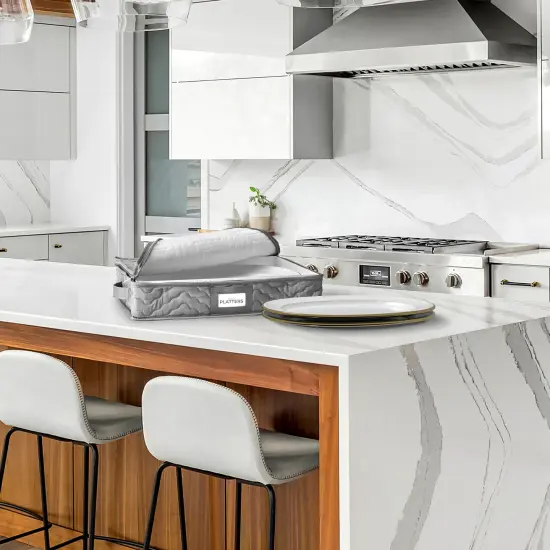 Sorbus China Platter Storage Containers - Serving Platter Storage Containers with Handles & Felt Dividers for Packing Dishes Gray {2}