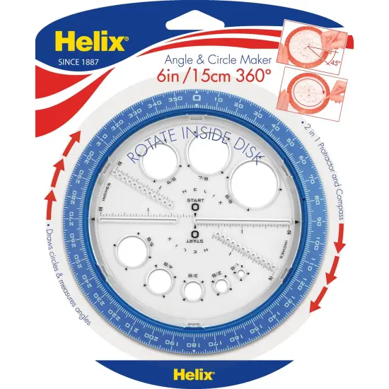 Angle & Circle Maker with Integrated Circle Templates, 360 Degree, 6 Inch/15cm, Assorted Colors {1}