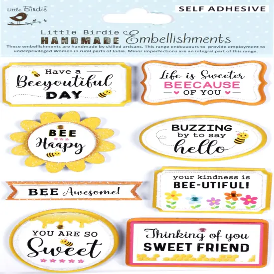 Little Birdie Glitter Embellishments 8/Pkg-Bee Happy {1}