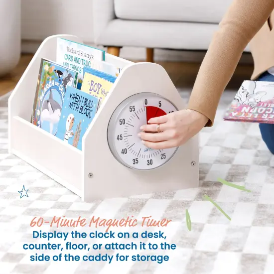 Double-Sided Book Caddy with Countdown Timer, Portable Library White Wash {4}