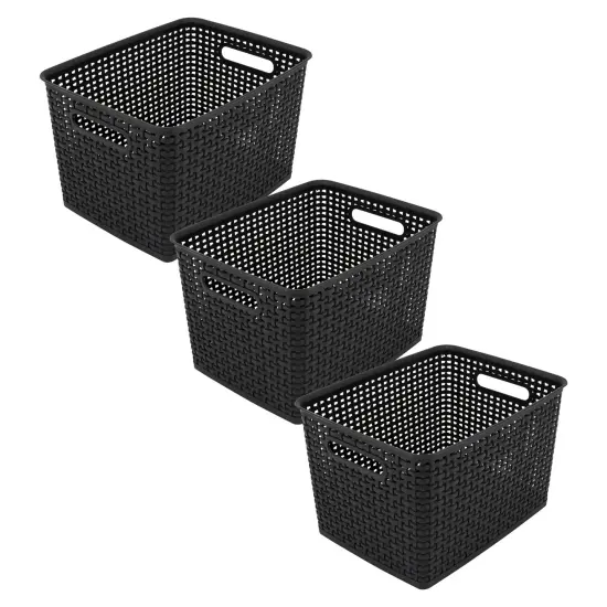 Plastic Weave Bin, Large, Black, Pack of 3 {1}