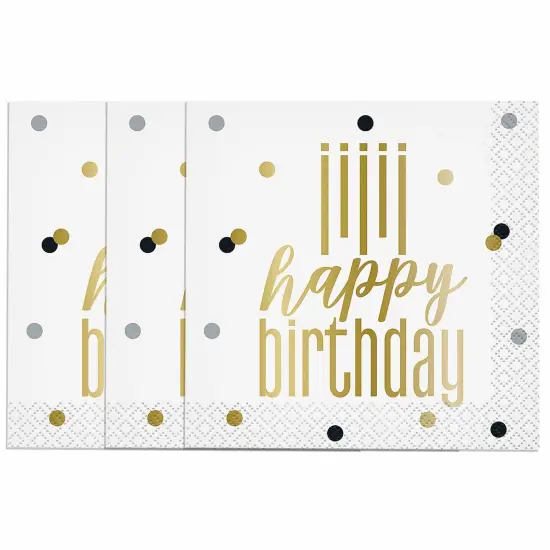 Metallic Happy Birthday Beverage Napkins 16 Ct. {4}