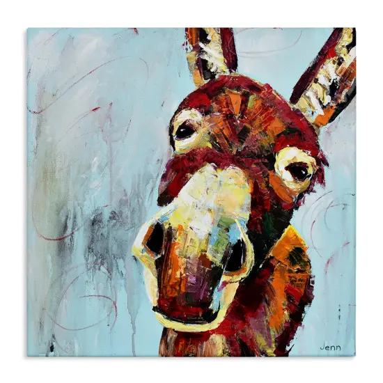 Stupell Industries Donkey Face Blue Background Canvas Wall Art {1}