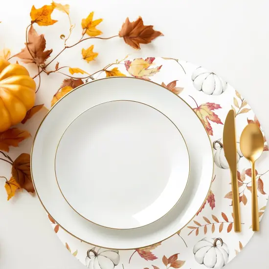50 Sheets Fall Pumpkin Leaves Paper Placemat Orange White Round Paper Table Mat {2}