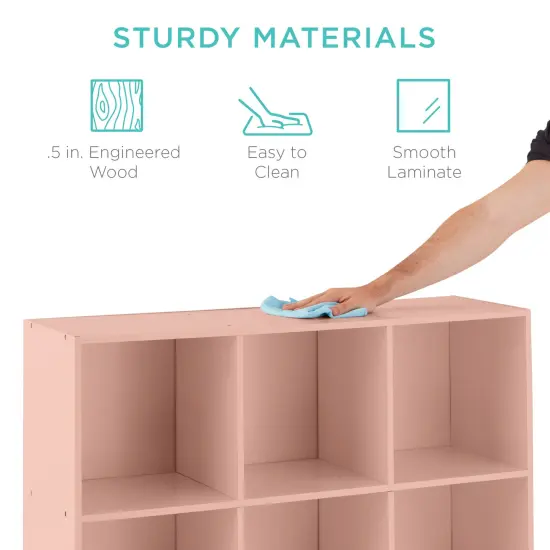 Best Choice Products 9-Cube Bookshelf, 13.5in Display Storage System, Organizer w/ Removable Back Panels Light Pink {6}