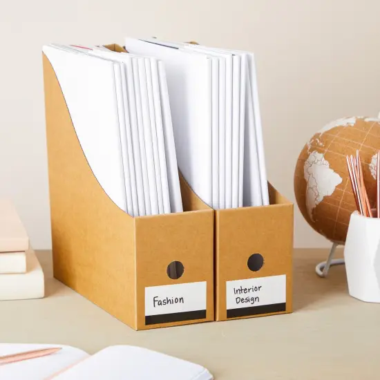 Juvale 8-Pack Kraft Paper Material Cardboard Magazine File Holder Boxes with Labels - Desk Organizer for Documents Storage {2}