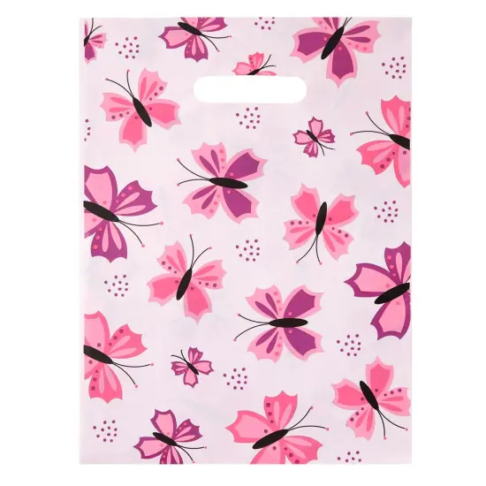 100 Pack 9 x 12 In Small Merchandise Bags with Handles for Boutique, Cute Butterfly Shopping Bags for Retail Business (Pink) {5}