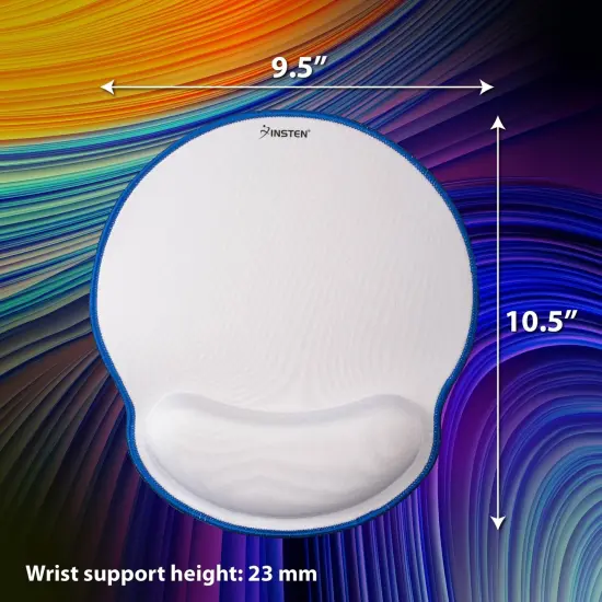 Insten Mouse Pad with Wrist Support Rest, Stitched Edge Mat, Ergonomic Support, Pain Relief Memory Foam, Round, White with Blue Edge {6}